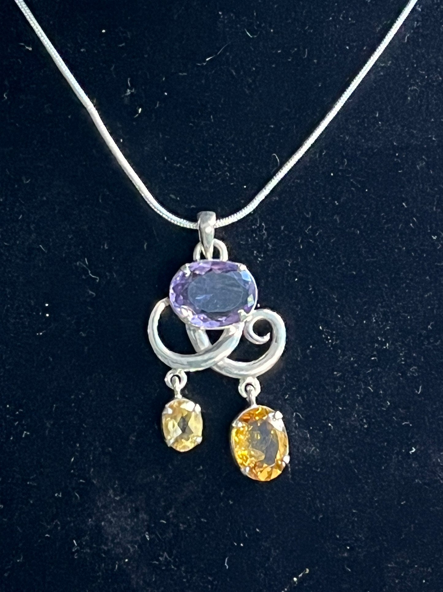 Amethist en citrien zilveren hanger