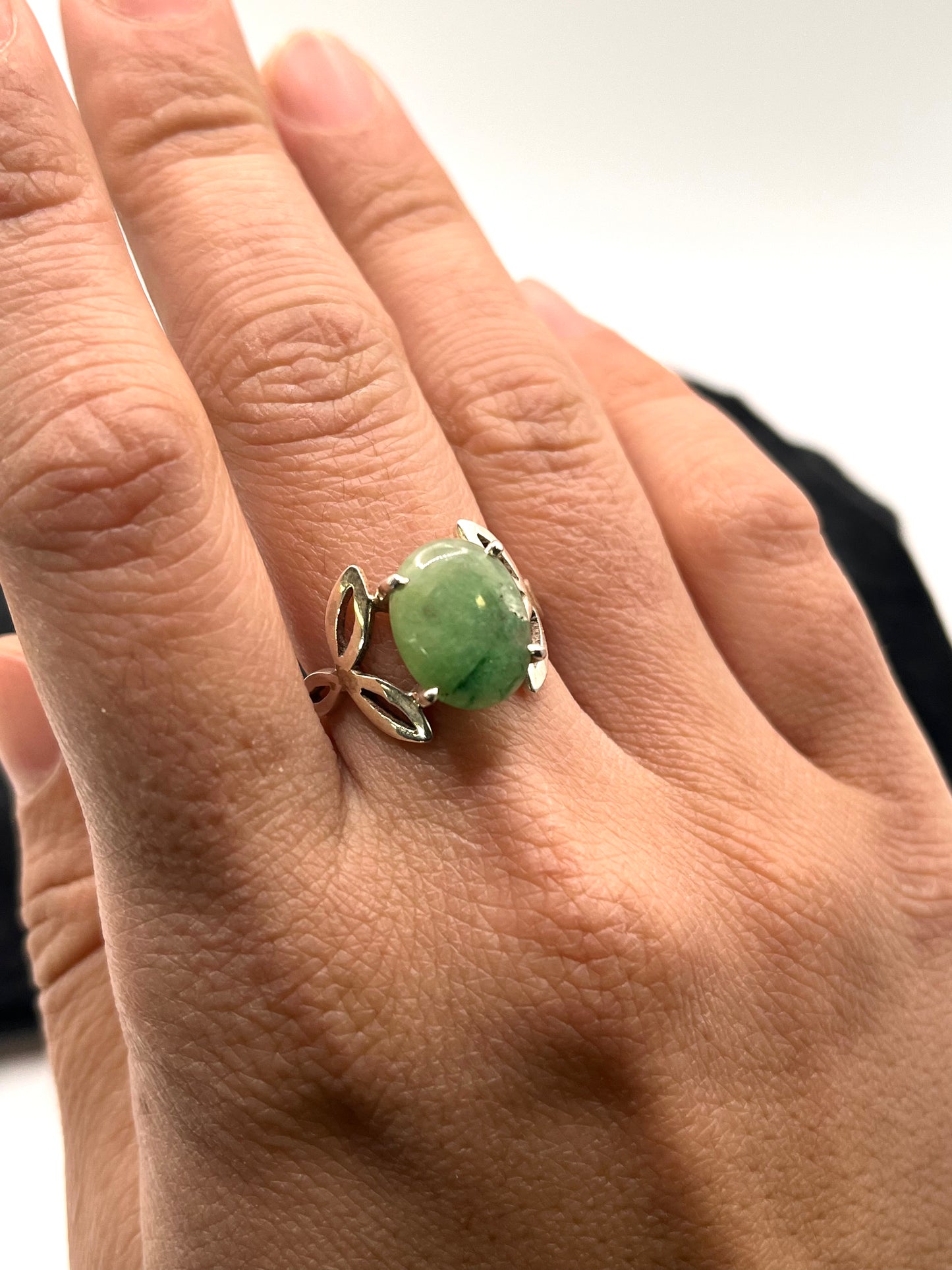 Aventurijn Zilveren Ring - Gelukssteen met Klaverblad Symbool