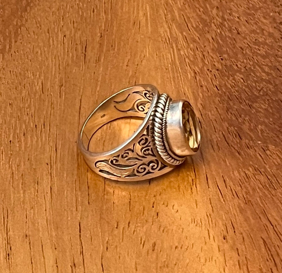 Citrien ring, Sterling zilver, maat 18