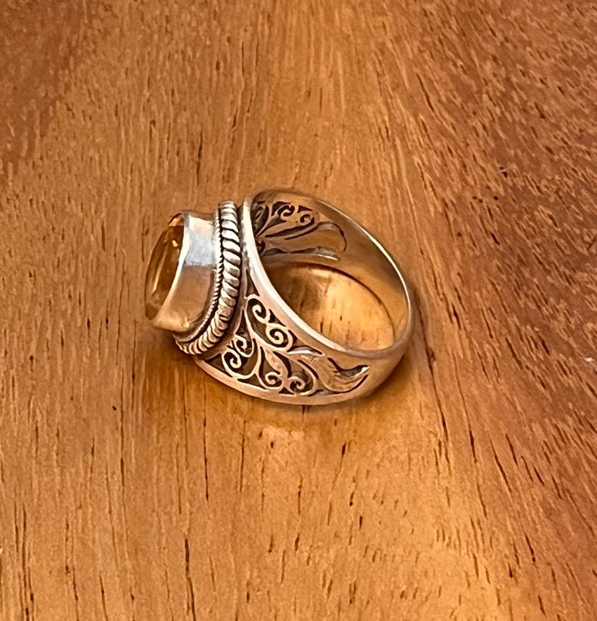 Citrien ring, Sterling zilver, maat 18