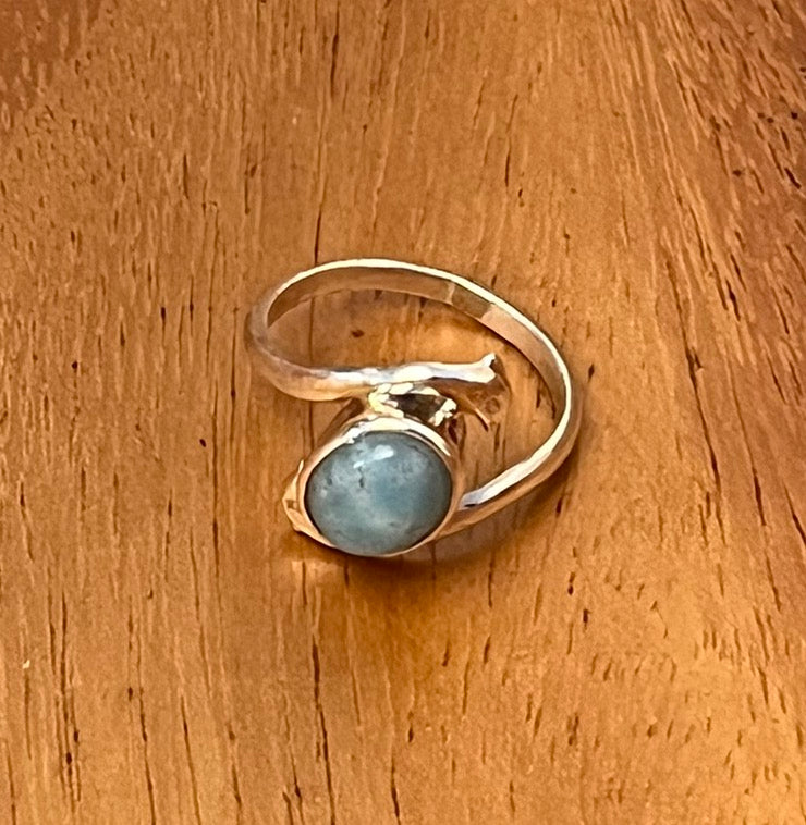 Larimar dolfijn ring, sterling zilver, maat 19