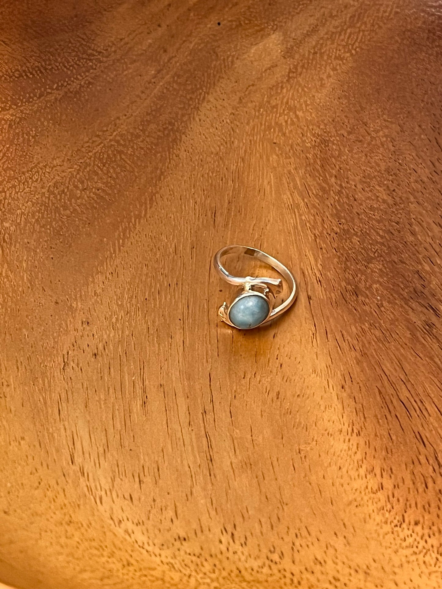 Larimar dolfijn ring, sterling zilver, maat 19