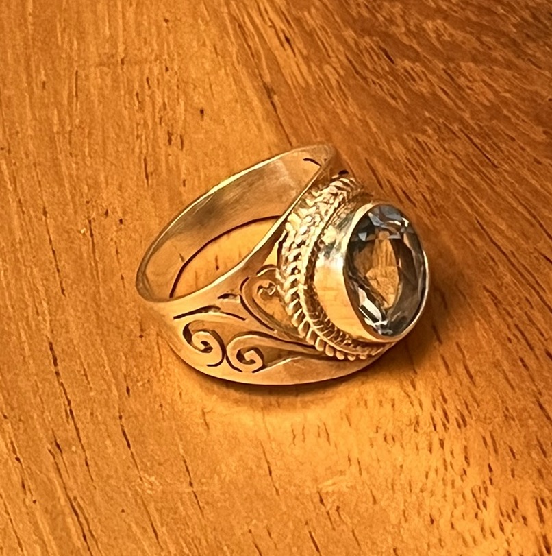 Aqmarijn ring, Sterling zilver, maat 19