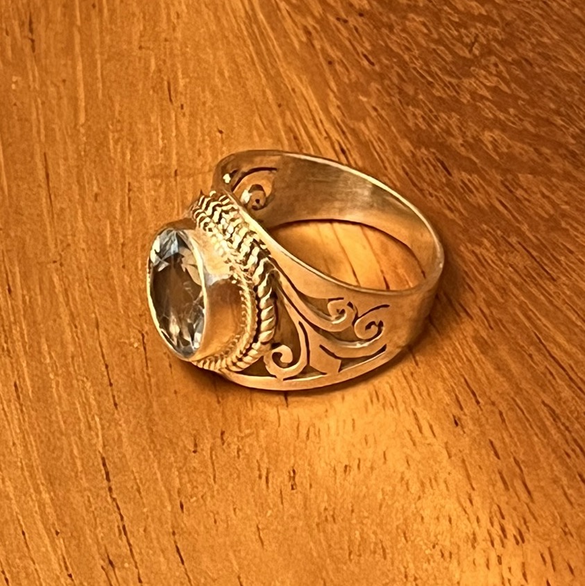 Aqmarijn ring, Sterling zilver, maat 19