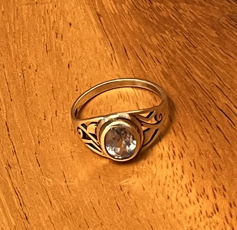 Aquamarijn ring, Sterling zilver, maat 14,5