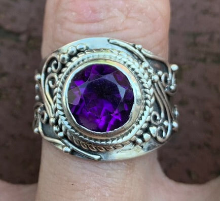 Amethyst ring, Sterling zilver, maat 18